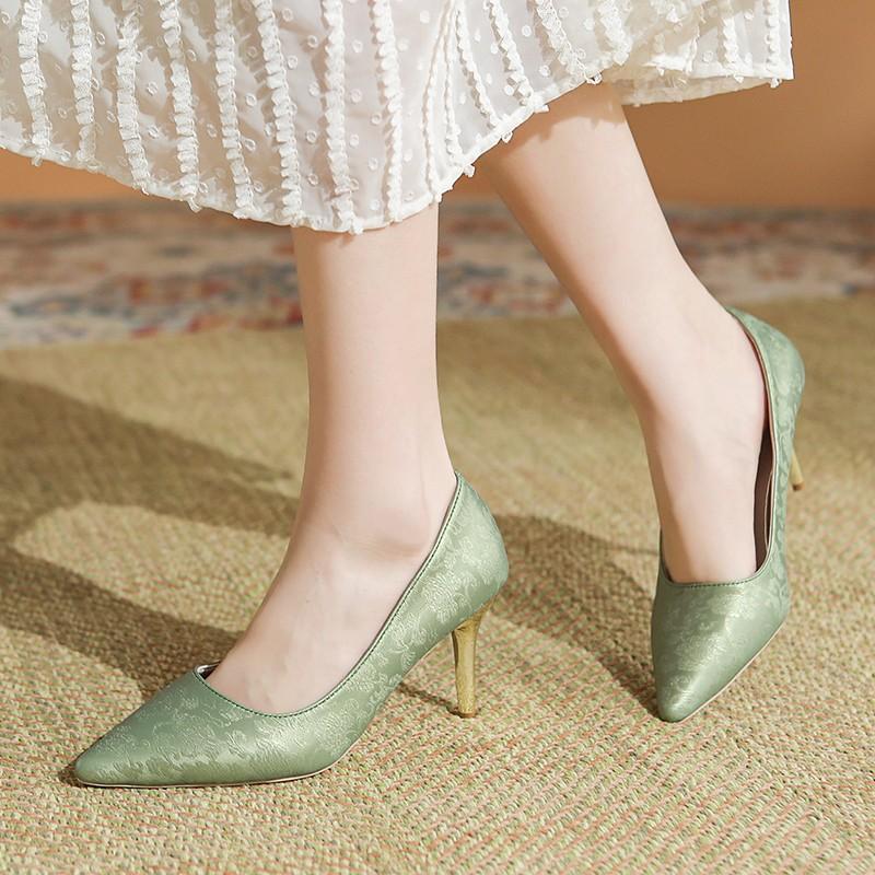 Fashion 2024 Summer Simple Chinese Style Stiletto Women's Slip-On High Heels Fashion Pointed Toe Party Prom Pumps Large Size Heels Women