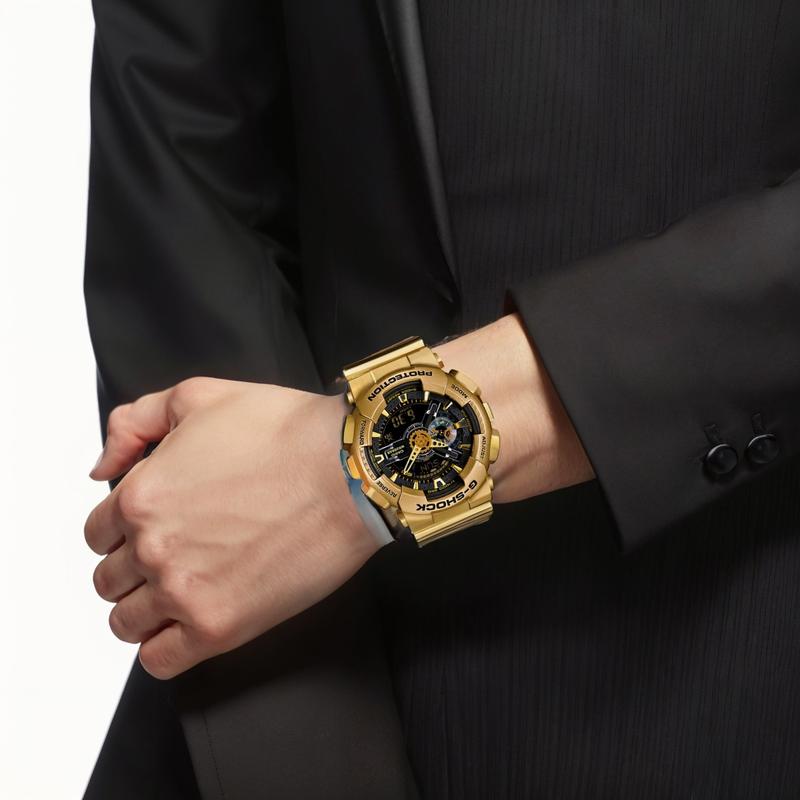 Casio Серия с двойным ЖК-дисплеем и стрелками серия G-SHOCK золотая серия модный тренд классические спортивные противоударные и противомагнитные часы кварцевые GA-110GD-9B
