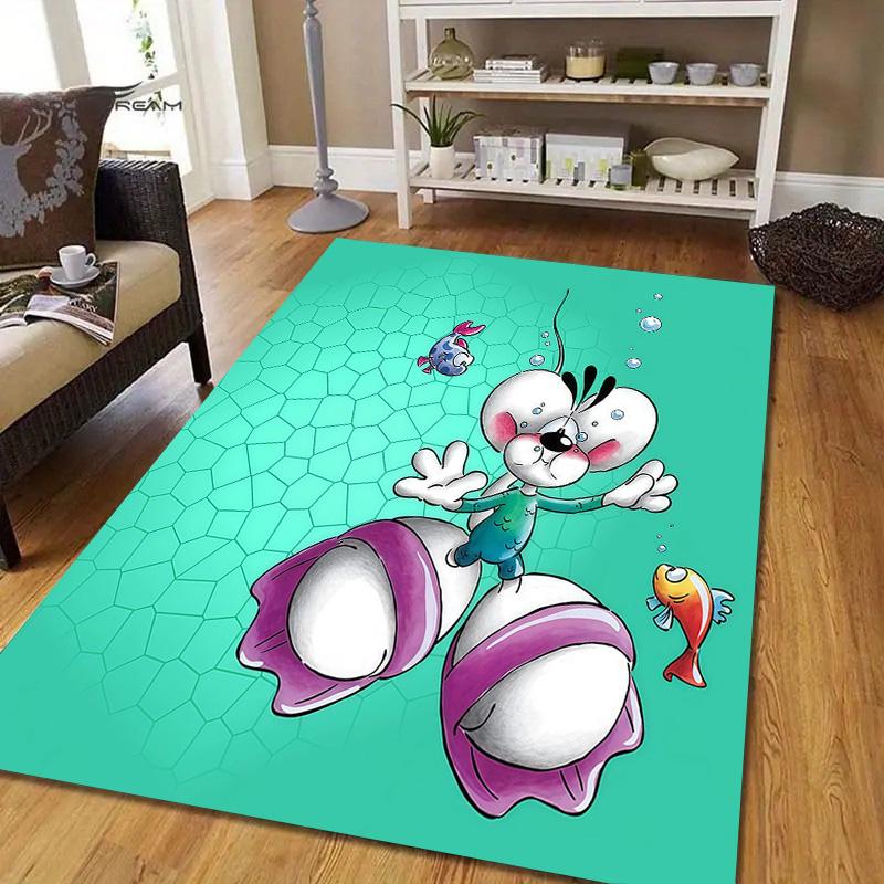 Diddl the Jumping Mouse Flannel Pattern Square Carpet,Area Rug,Carpet Rug for Living Room Bedroom Sofa Playroom Decor,Non-slip Floor Mat