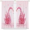 2 шт. штор с розовым принтом лебедей на День святого Валентина, подходят для украшения спальни, гостиной, кухни, домашнего декора, декора окна