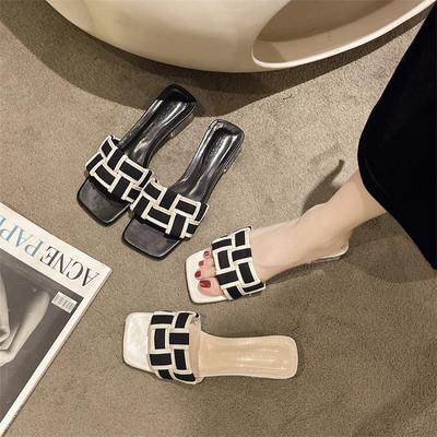 Летние плетеные шлепанцы женские с открытым носком, стильные, с массивными модными тапочками, пляжная обувь