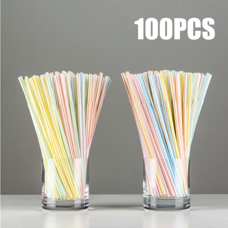 Disposable Art Long Straw Bendable Color Food Grade Beverage Handmade Milk Tea 100 Pack