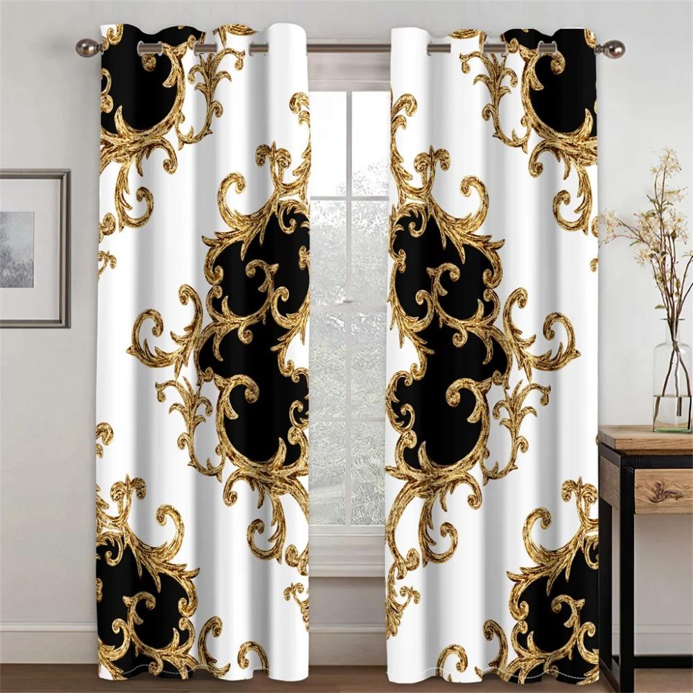 Дешевый современный люксовый бренд Черное золото 2 шт. Полиэстер Затемняющий занавес для окна для гостиной Спальня Домашний декор Крючок