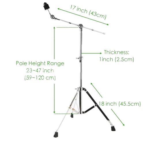 Cymbal Stand, 23.2-47.2 inch Height Adjustable Standard Cymbal Boom Stand with Rubber Feet, Heavy-Duty Cymbal Straight Stand Drum Hardware for Mountin