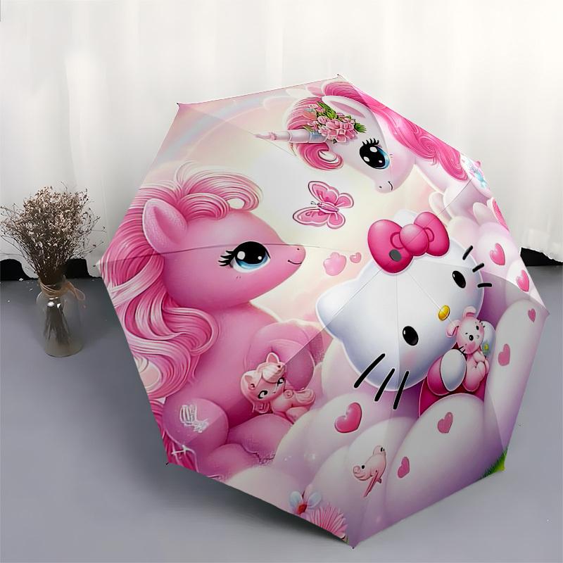 1pc Hello Kitty Unicorn umbrella automatic open/close, 8-Rib Durable Frame, Compact Folding Design, Ideal Birthday/Holiday Gift 1164A