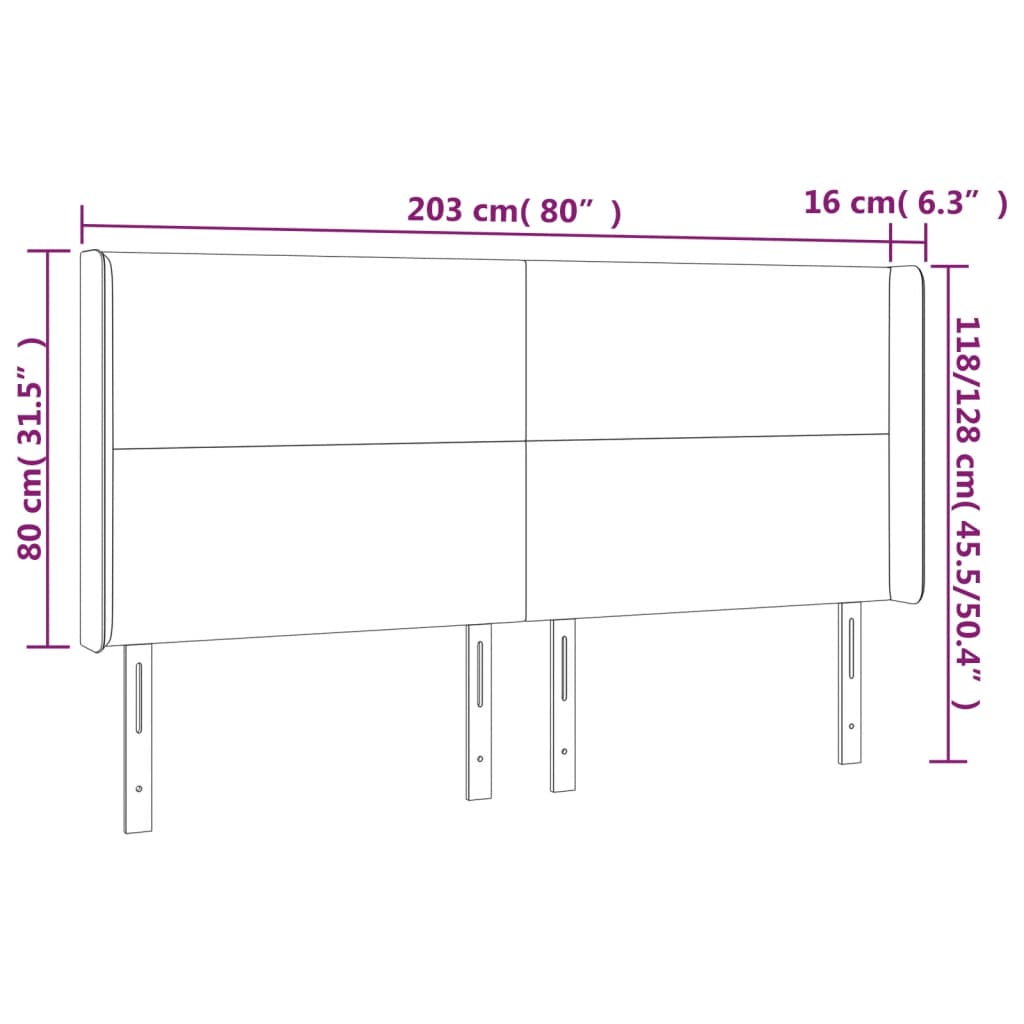 LED Headboard in Dark Brown 203 x 16 x 118 128 cm Fabric