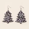 Leopard Print Christmas Tree Leather Drop Earrings for Women - Retro Holiday Style