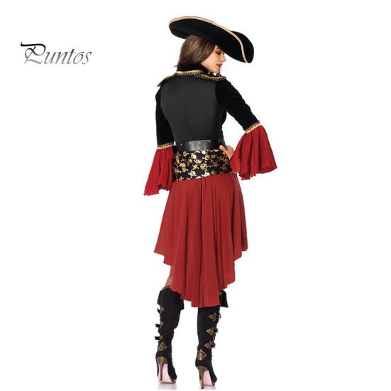 Halloween Cosplay Dress Pirate Queen Dance Party Stage Performance Costume Bell Sleeves Irregular Hem Lace-up Strap Belted Waist Vikings Dress
