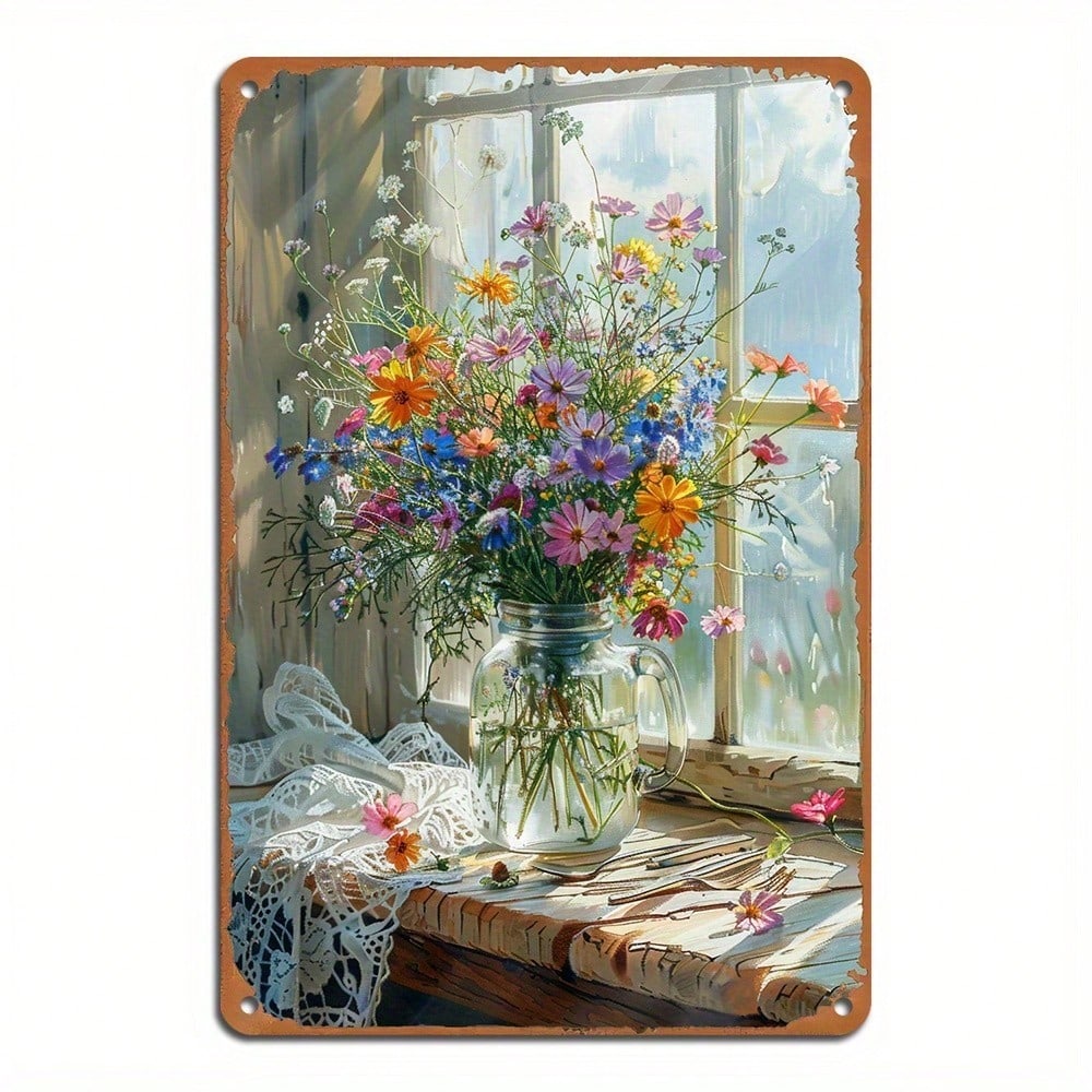 Металлическое винтажное настенное искусство с цветами, деревенский декор для дома, знак для кухни в стиле фермерского дома, подвесная ретро-ваза