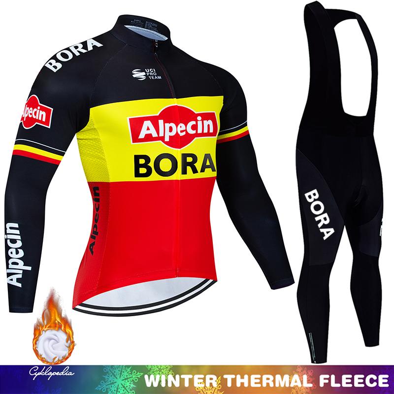 Winter Warm Cycling Clothing Set Thermal Fleece Men's UCI BORA Bib Man Set Outfit Mountain Bikes Clothing Bike Sportswear Long Sleeve