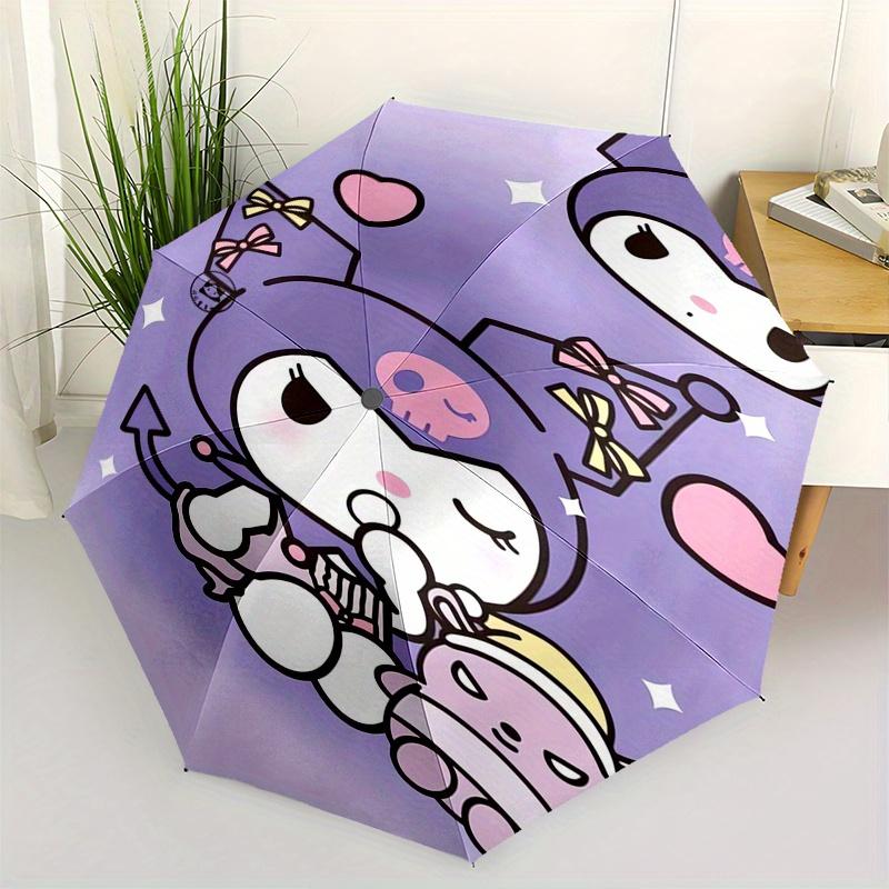 Kuromi,Sanrio Automatic Folding Umbrella-Simple 8-Rib Design, Bright Cartoon Pattern, Durable Iron Frame, Suitable For Travel, Outdoor, Beac