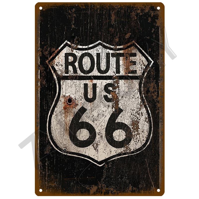 Металлическая табличка Route 66, металлический плакат, жестяная табличка, настенные плакаты, винтажный ретро-эстетический декор комнаты, настенное искусство, украшение