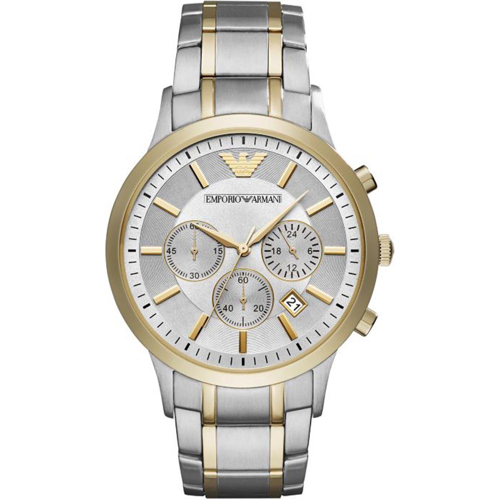 Emporio Armani Мужские кварцевые часы-хронограф Renato Silver Bicolor Metal AR11076
