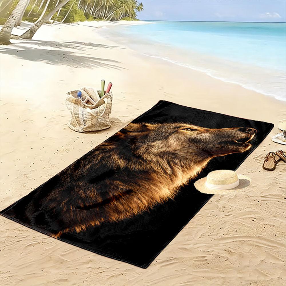 Howling Wolf Black Background A must-have beach towel for beach travel