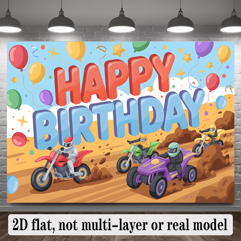Happy Birthday Off-Road Theme, 1pc Polyester Party Backdrop Banner, Photo Booth Background, Wall Decor