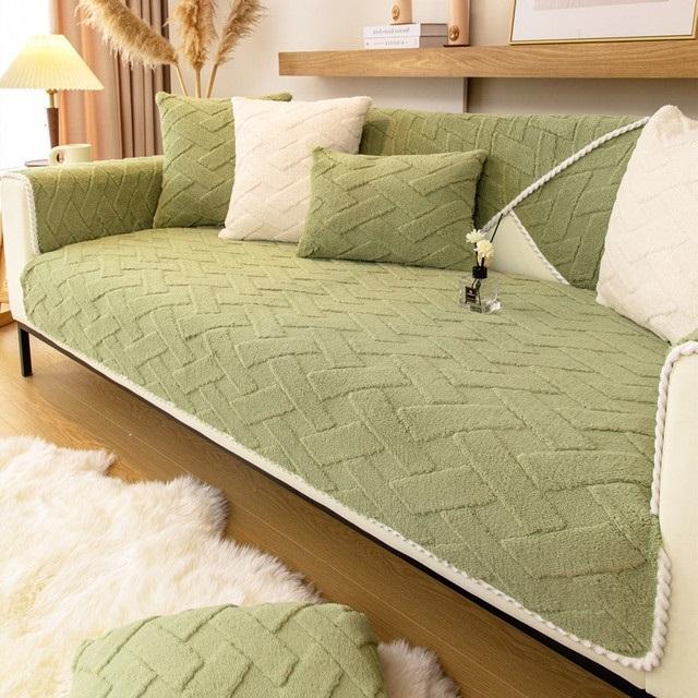 Утолщенный плюшевый чехол для дивана, сплошной цвет, нескользящая подушка, комбинированный диван-полотенце для мебели для гостиной, современный домашний декор