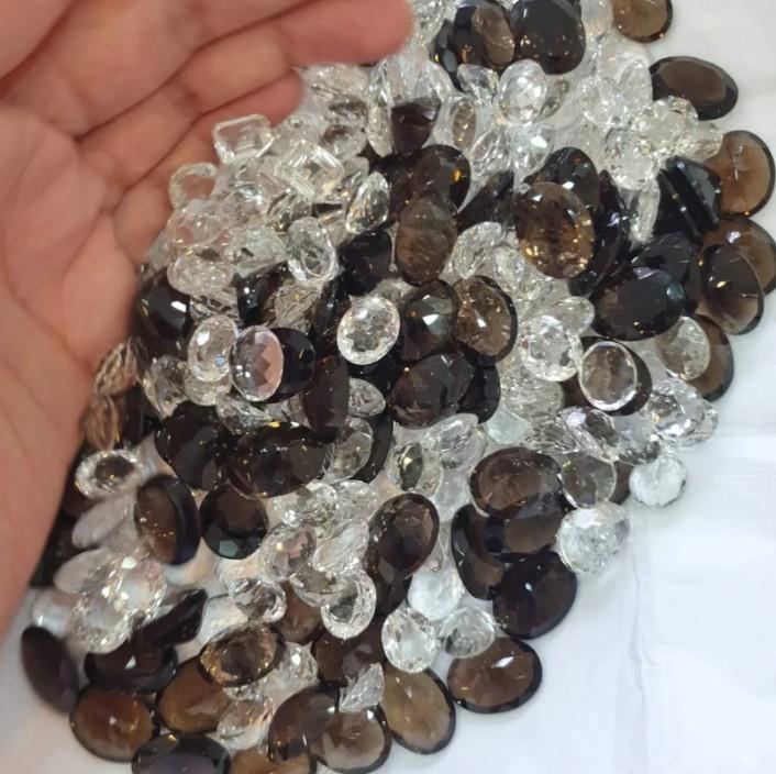 Smokey + Crystal Quartz Gemstone Lot, Mix Cut Gemstone, Loose Stones For Jewelry Making, 10-20 MM Size.