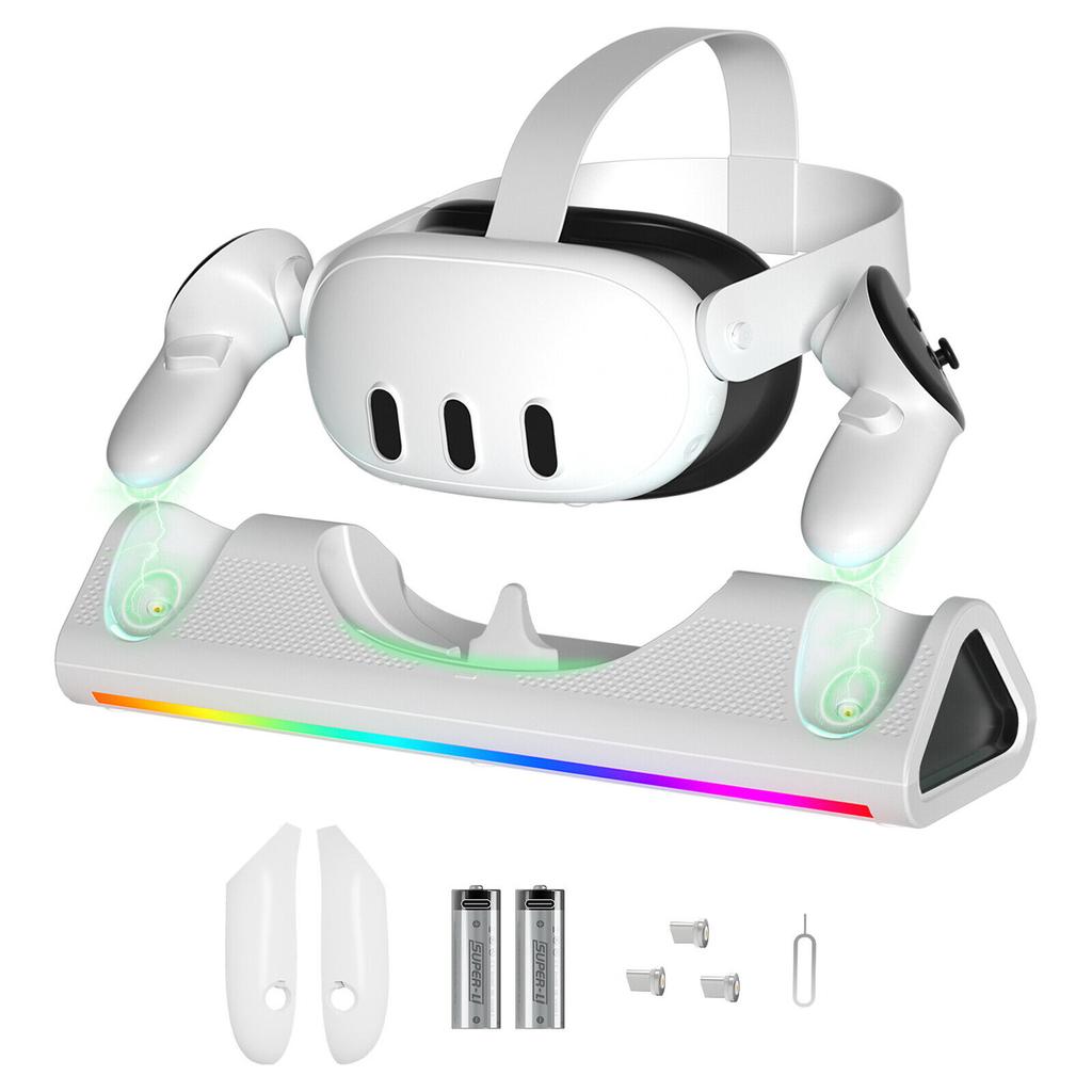 Meta Quest 3 VR Handle Magnetic Suction Charging Dock with RGB Colorful Lights VR Helmet Handle Charging Dock