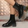 Осень 2025 Женские ботинки Женская обувь Квадратный носок Массивный каблук Обувь Повседневные Современные ботинки Зимние Ботинки из натуральной кожи