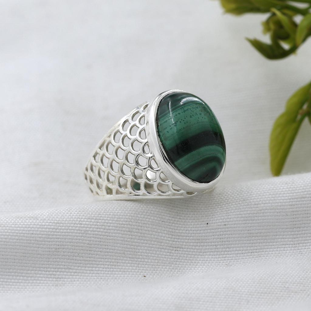 Серебряное кольцо с малахитом, Чистое 100% стерлинговое серебро 925 пробы, Изысканные ювелирные изделия, Серебряное кольцо ручной работы, Унисекс кольцо Ar8928
