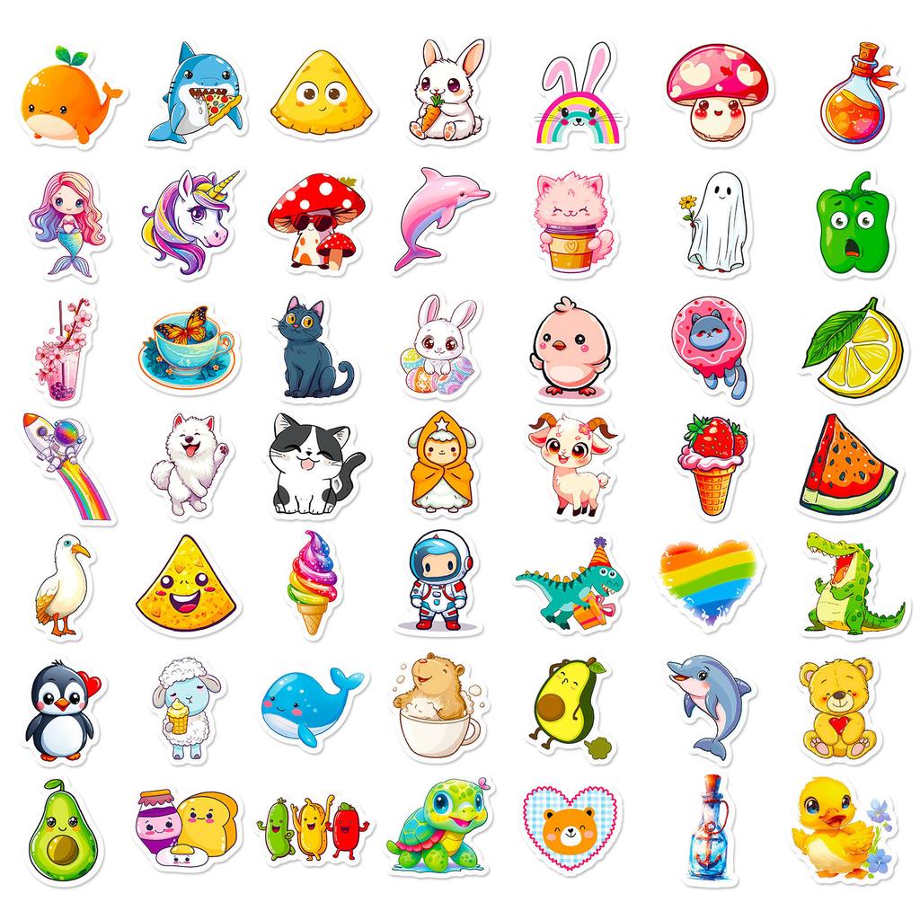100 Small Size 4cm Animal Food Small Fresh Cartoon Graffiti Stickers DIY Suitcase Mobile Phone Case Stickers
