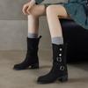 Fashionable Belt Buckle Retro Mid-calf Boots 2024 New Versatile Autumn Thick Heel Western Women's Leather Knight Short Boots