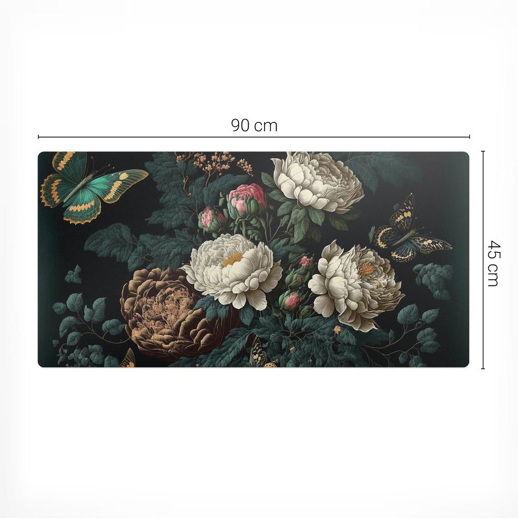 Anti-slip Protective Desk Mat with Flowers and Butterflies Print 90x45 cm