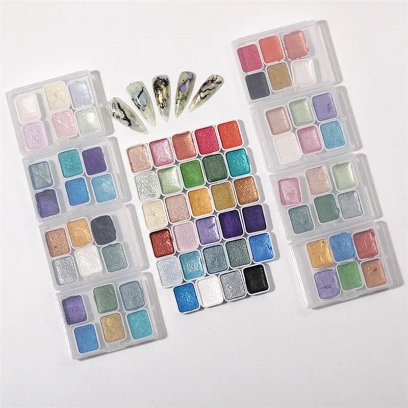 Nail Solid Pigment Nail Art Decor Watercolor Manicure Metallic Paint Draw Chrome Glitter Powder Flowers Nails Set