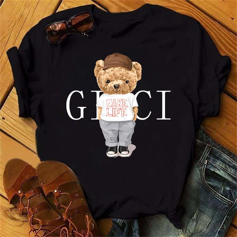 Одежда женская летняя футболка с принтом модные повседневные футболки Golf Bear с надписью 90-х годов тренд милые женские с коротким рукавом женская графика