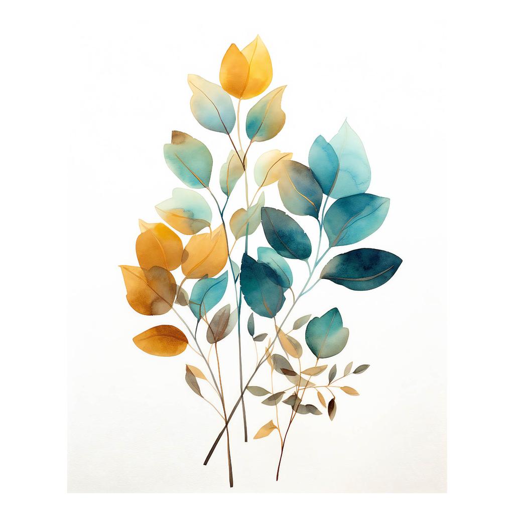 Złociste Liście W Akwareli Złociste Liście W Akwareli, 40X50 Cm, Bez Ramy, Papier Matowy 230 Gsm