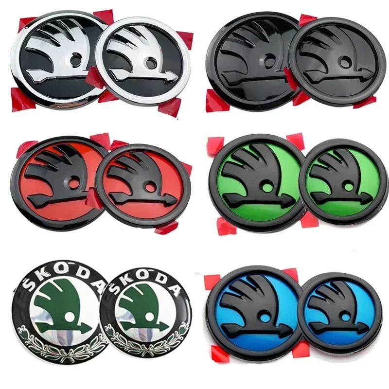 HIAQ2 for Skoda 80mm/90mm Car Emblem Sticker Front Boot Rear Tailgate Badge Fabia 1/2 Octavia A7 RS Superb Rapid Yeti Karoq Vision VRS