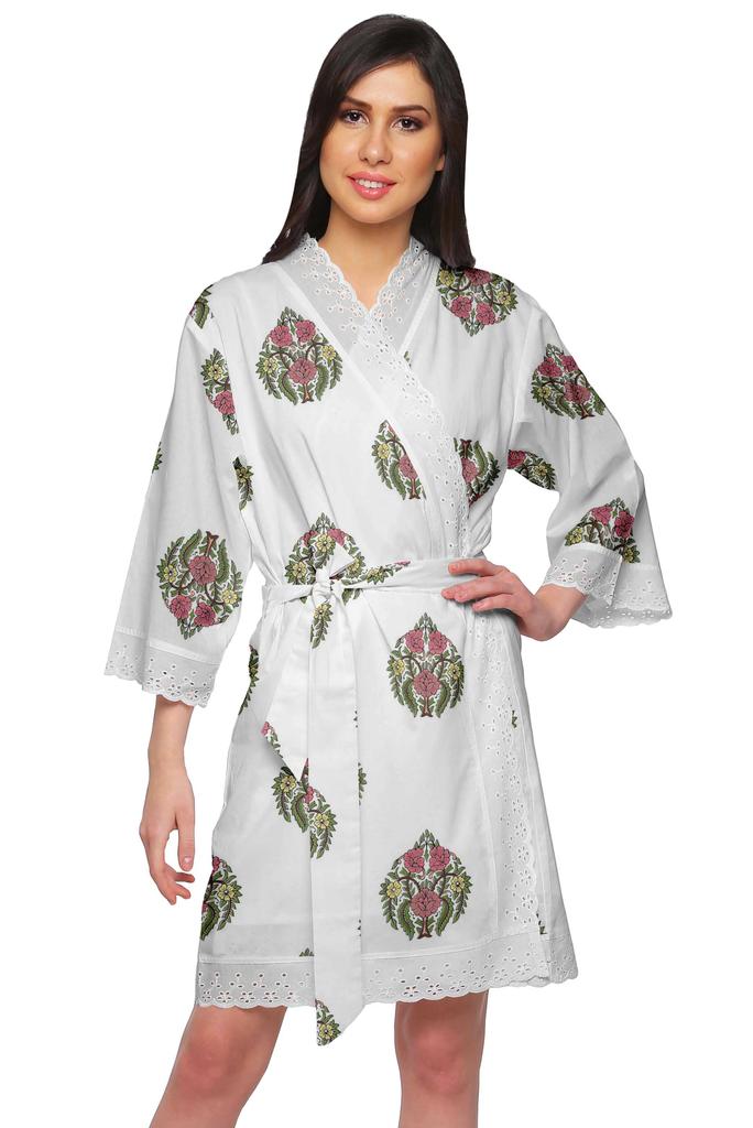 Moomaya Хлопковый набивной халат для женщин Кимоно Готовимся к подружке невестыКружева