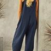 Fashion Jumpsuit Solid Color Loose Women Shoulder Strap Pockets Romper for Daily Wear