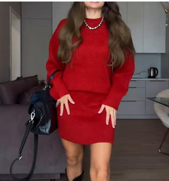 Осенний однотонный повседневный вязаный костюм-юбка в студенческом стиле для женщин 2024