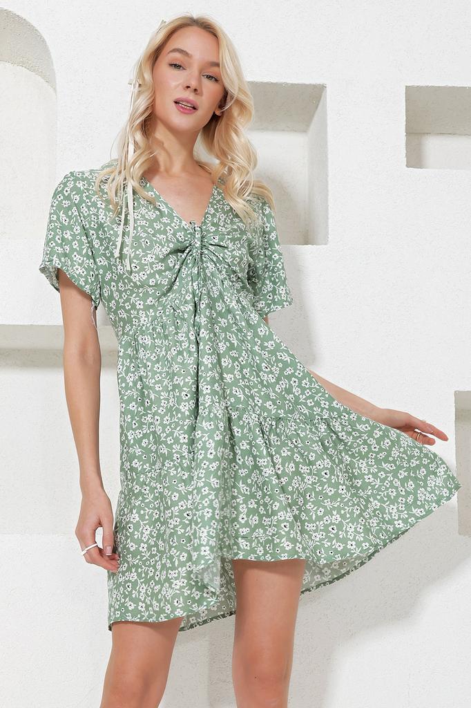 Женское платье, новый сезон, модная синяя юбка с v-образным вырезом и цветочным узором, тканое платье с воланами