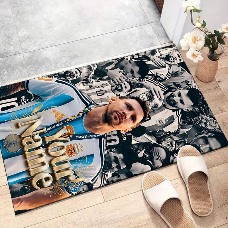 Ковер с дизайном M-Messi, Персонализированное имя - Нескользящий, Мягкий и Уютный Коврик для пола в гостиную, офис - Ковер для помещений/улицы