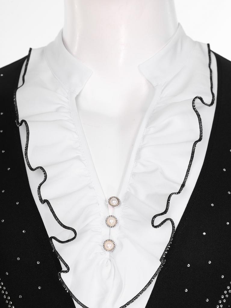 Мужской облегающий танцевальный купальник-комбинезон для латиноамериканских танцев, танго, бальных танцев, длинный рукав, оборчатый воротник, блестящий боди со стразами