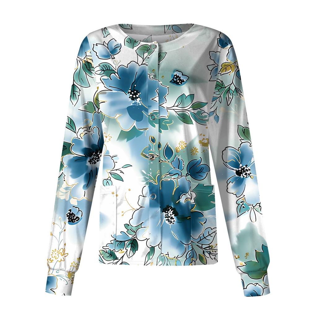 Женский повседневный однобортный однобортный защитная одежда с длинными рукавами и цветочным принтом, кардиган, топ