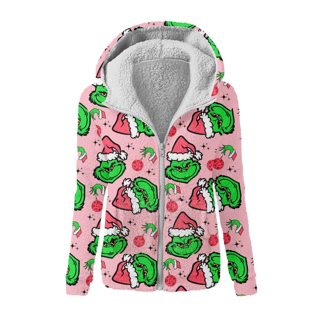 Женская зимняя повседневная модная плюшевая куртка-свитер на молнии с капюшоном и принтом