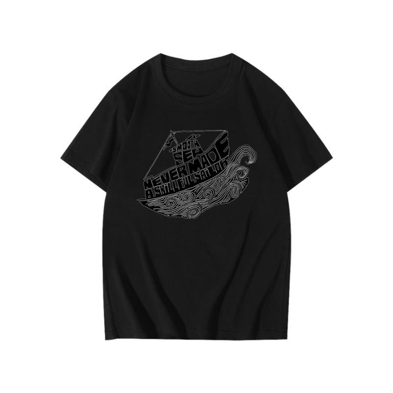 Летняя Свободная рубашка свободного покроя из чистого хлопка с принтом, с круглым вырезом и короткими рукавами, футболки мужские