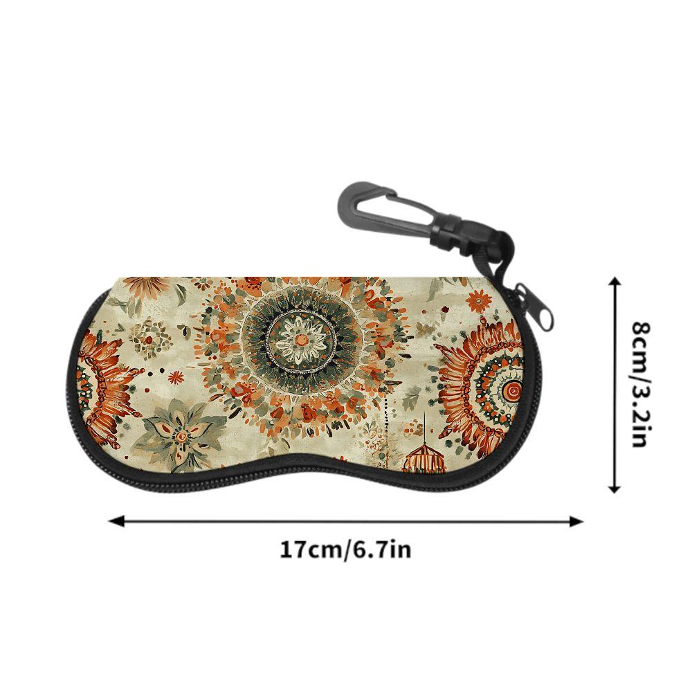 2D-Bohemian Floral Print Sunglasses Case, Vintage Mandala Pattern Eyeglasses Pouch, Protective Zipper Eyewear Organizer for Travel Daily Use