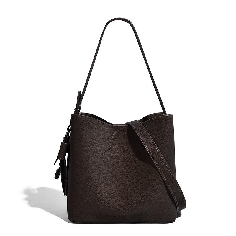 2025 Новая сумка-ведро с узором личи, сумка через плечо, европейский и американский ретро нишевый дизайн, сумка большой вместимости, простая женская сумка