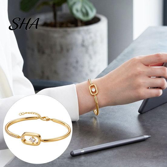 Birthday Gift for Women Sparkly Zircon Bangle Bracelet Women, Shiny Geometric Rhinestone Gold Tone Alloy Wristband Adjustable Bracelet, Statement