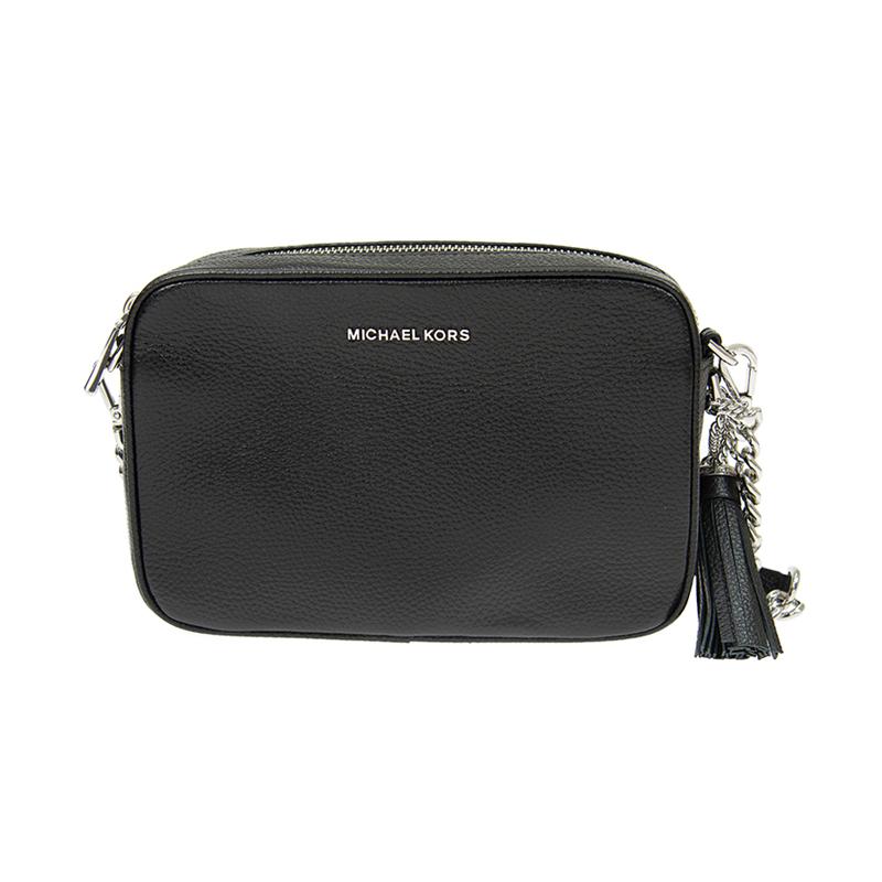 MICHAEL KORS Ginny Letter Logo Solid Color Commuting Tassel Leather Camera Bag Shoulder Crossbody Bag Medium Women's Black