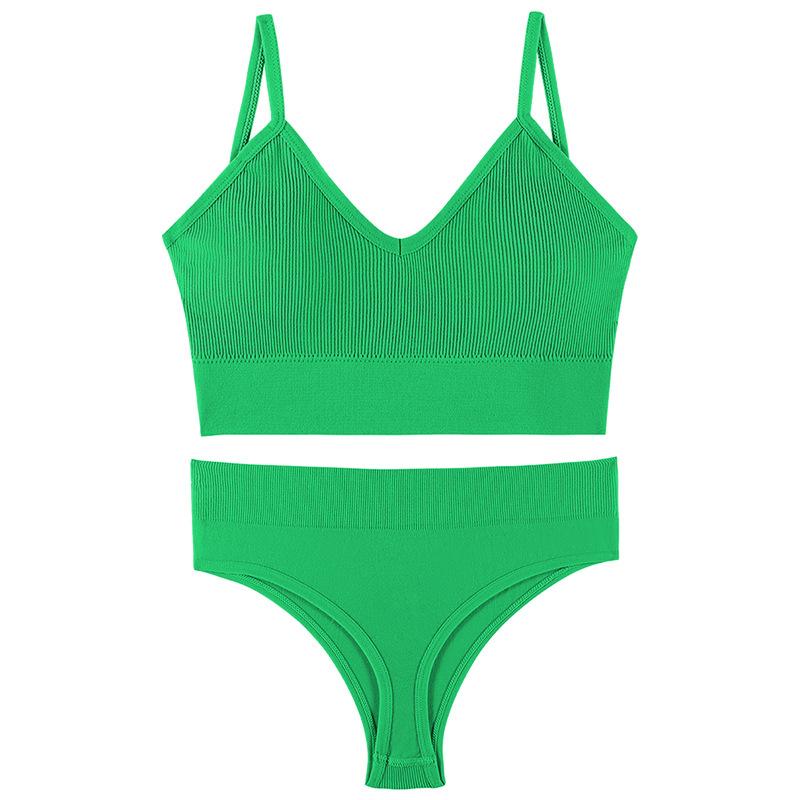 2Pcs Underwear Set Bra Set Women Panties Sexy G-String Seamless Bralette Female Wire Free Bra Sexy Panty Set Lingerie Soft Tank Crop Top Sleeping Bra