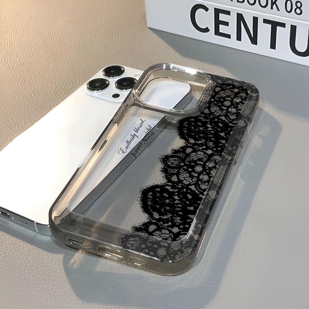 Черный кружевной чехол для iPhone 17 16 15 14 13 12 11 Pro Max Ударопрочный Мягкий чехол-накладка для телефона 13 Pro Max 15 16 17 Air