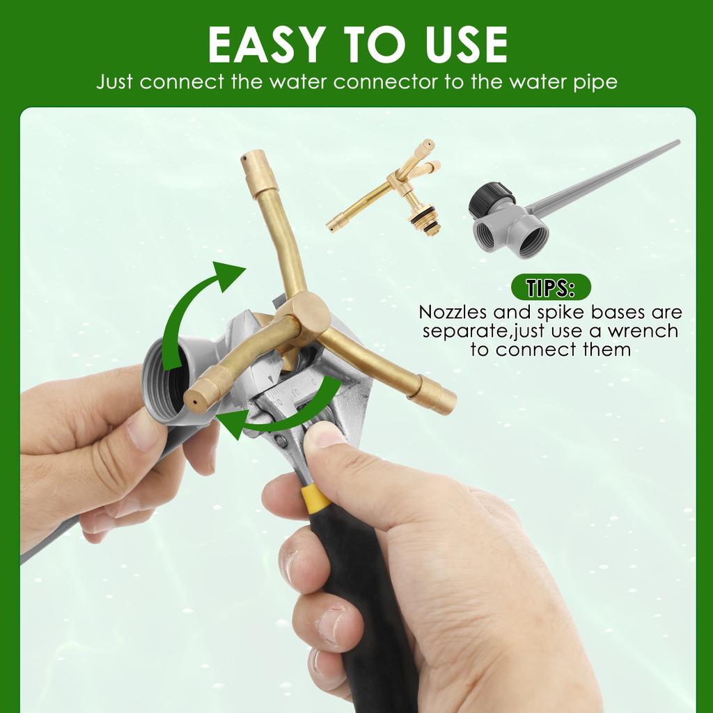 2 шт. Газонный трезубец водяной разбрызгиватель Вращение на 360 градусов Простой в использовании Сплав алюминия Садовый шип Распылитель с 3-рычажным латунным соплом