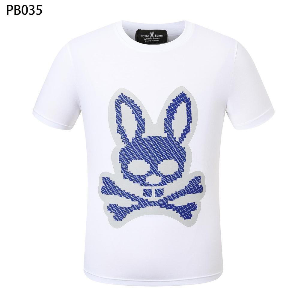 Футболка мужская Psycho Bunny с цветным рисунком черепа и кролика - круглый вырез, уличный тренд