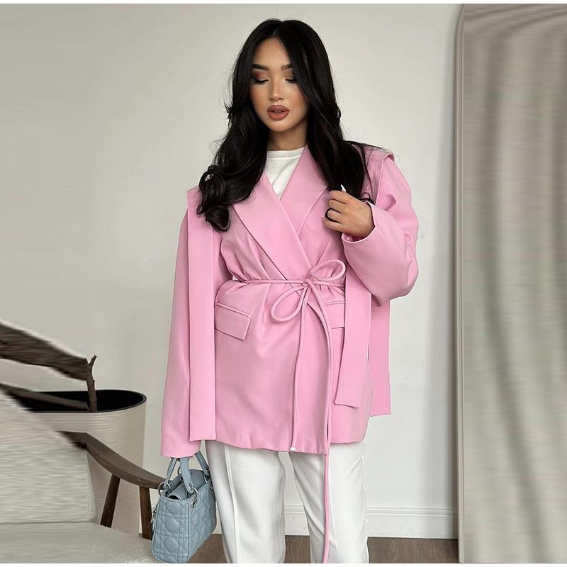 Модный полосатый пиджак с лацканами для женщин, элегантный свободный пиджак с поясом, женская весенняя универсальная шикарная уличная одежда