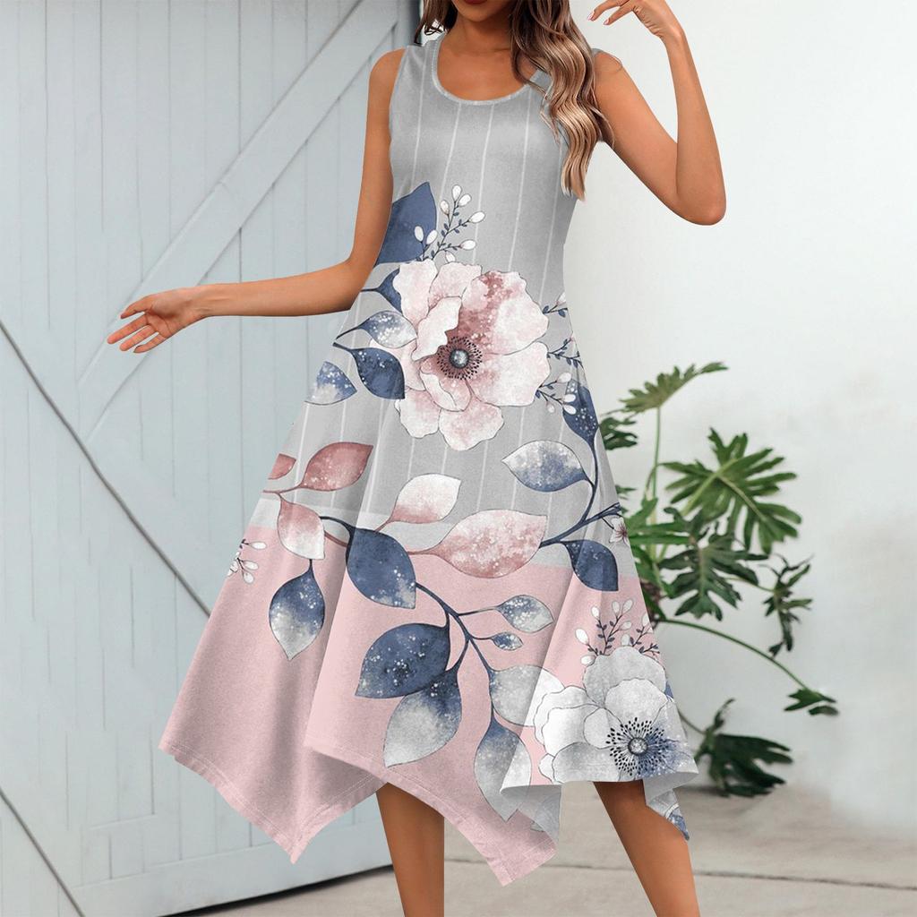 Женское повседневное модное платье без рукавов с круглым вырезом и нерегулярным подолом